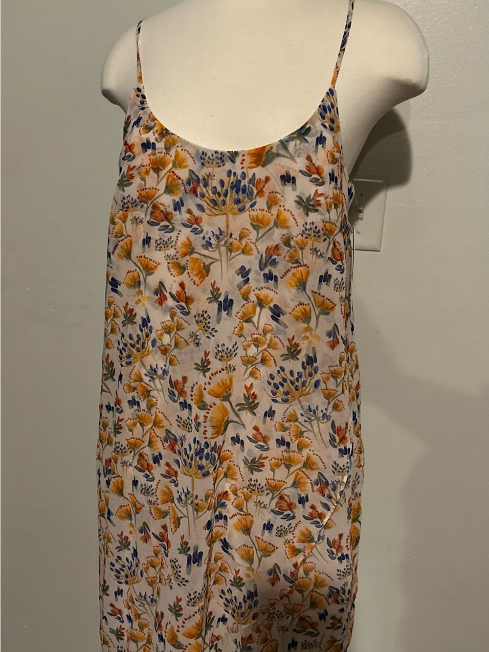 Gianni Bini White Slip Dress with Yellow & Blue Floral Print